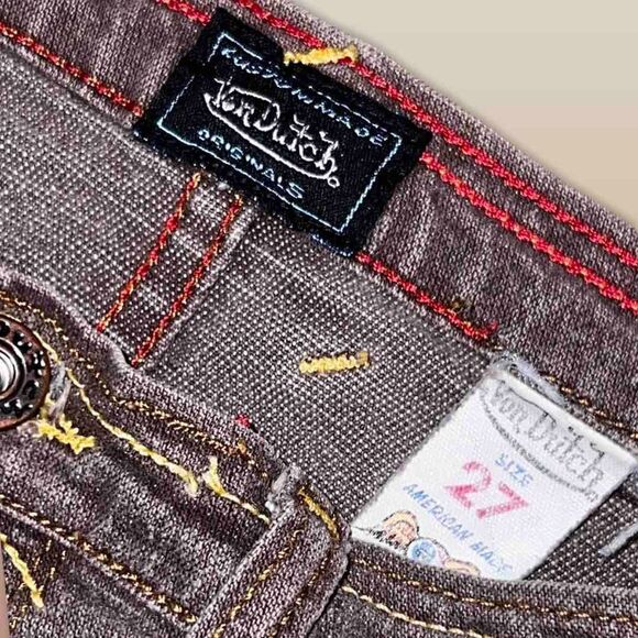 VERY RARE Von Dutch Low Rise Brown Denim Button Fly Wide Leg Jeans Size 27x28 #1 - Picture 2 of 5